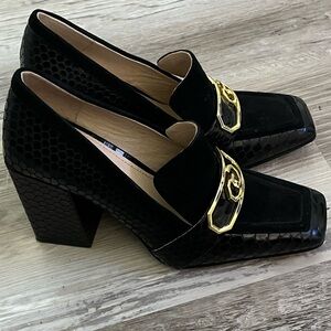 Louise et Cie Black Textured Loafers with Gold Detail